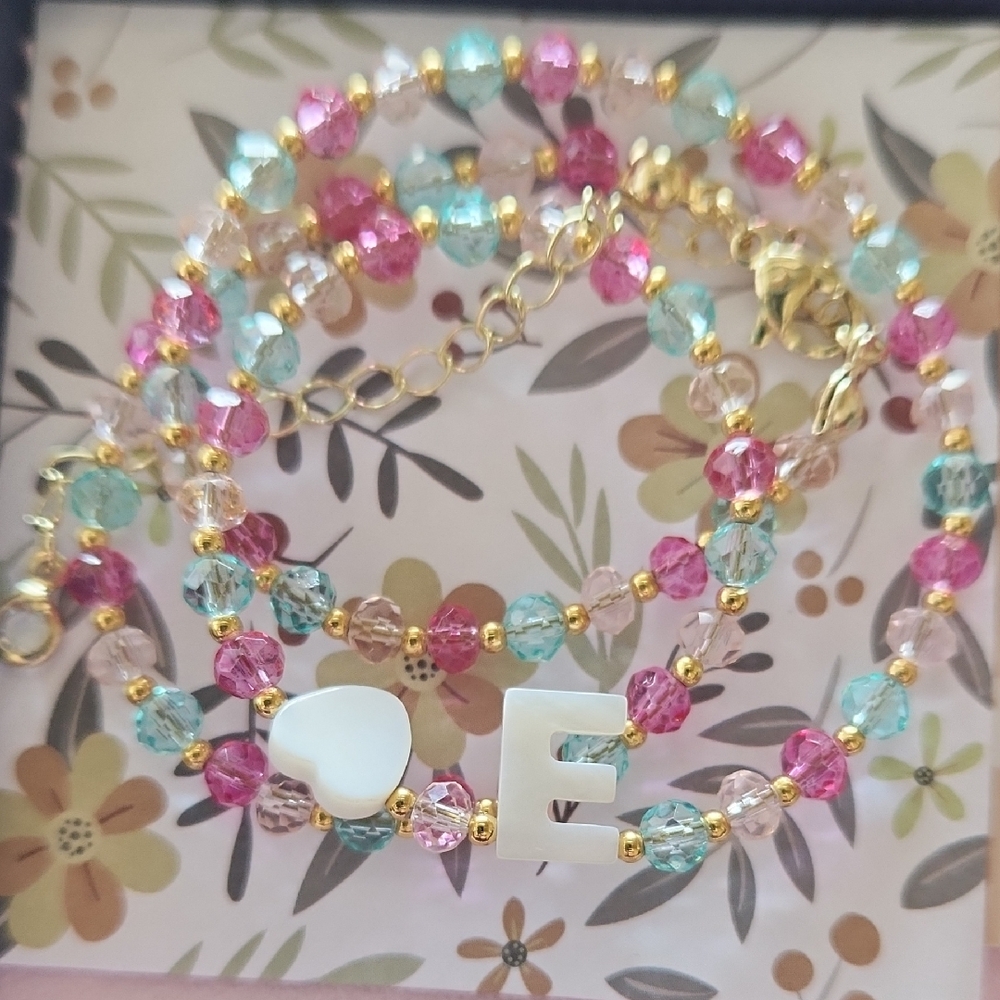 Colorful Beaded Necklace with Initial Charm. By YOOSTEEL